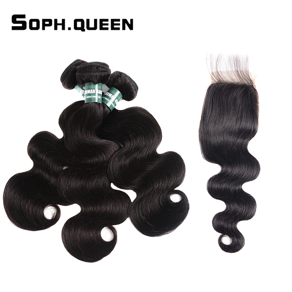 Соф queen hair бразильский плетение волос на теле волна Связки с закрытием 100% Remy натуральные волосы Связки с закрытием натуральный Цвет