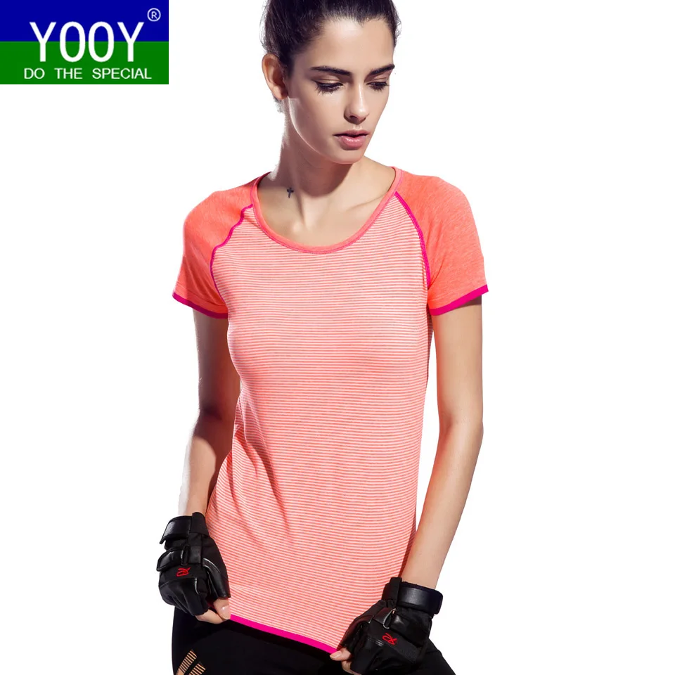 

Women Striped Sports Yoga Shirt Breathable Running Exercises Fitness T-shirt Sweet Color Quick Dry Tops Short Sleeve Tees Summer