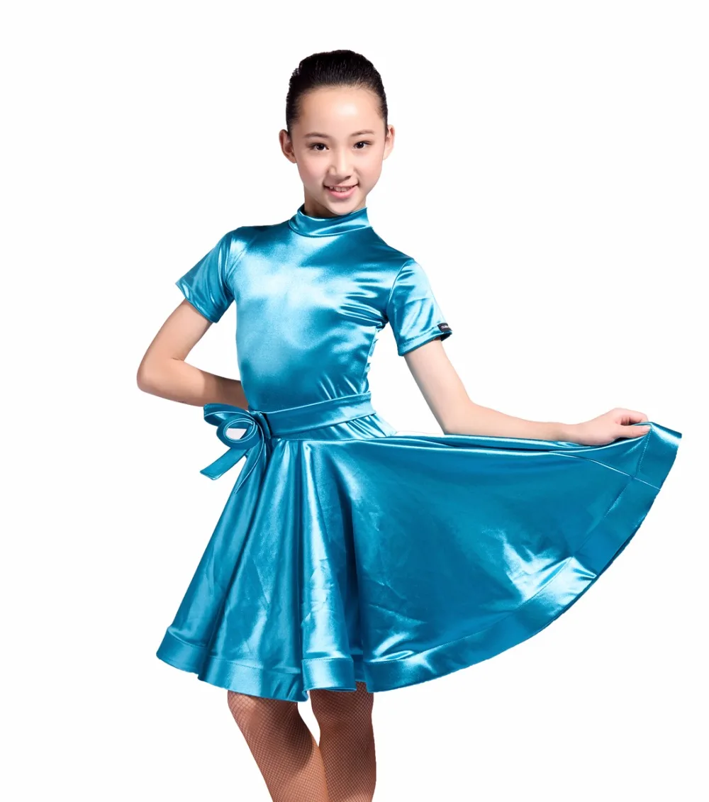 

GD3108 kid latin ballroom party dance professional gloss textured stretch satin fabric performance dress for girl