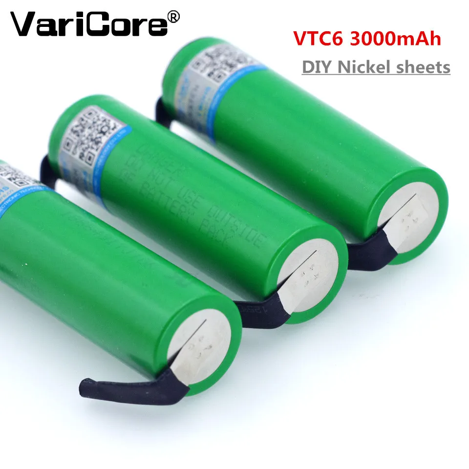 

4PCS VariCore VTC6 3.7V 3000 mAh 18650 Li-ion Rechargeable Battery 30A Discharge for Sony US18650VTC6 + DIY Nickel Sheets