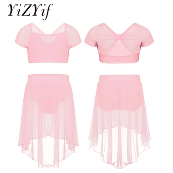 

YiZYiF Kids Ballet Dress Leotard Tutu Dance Wear Ballerina Splice Cap Sleeves Ballet Dance Gymnastics Crop Top with Mesh Skirt