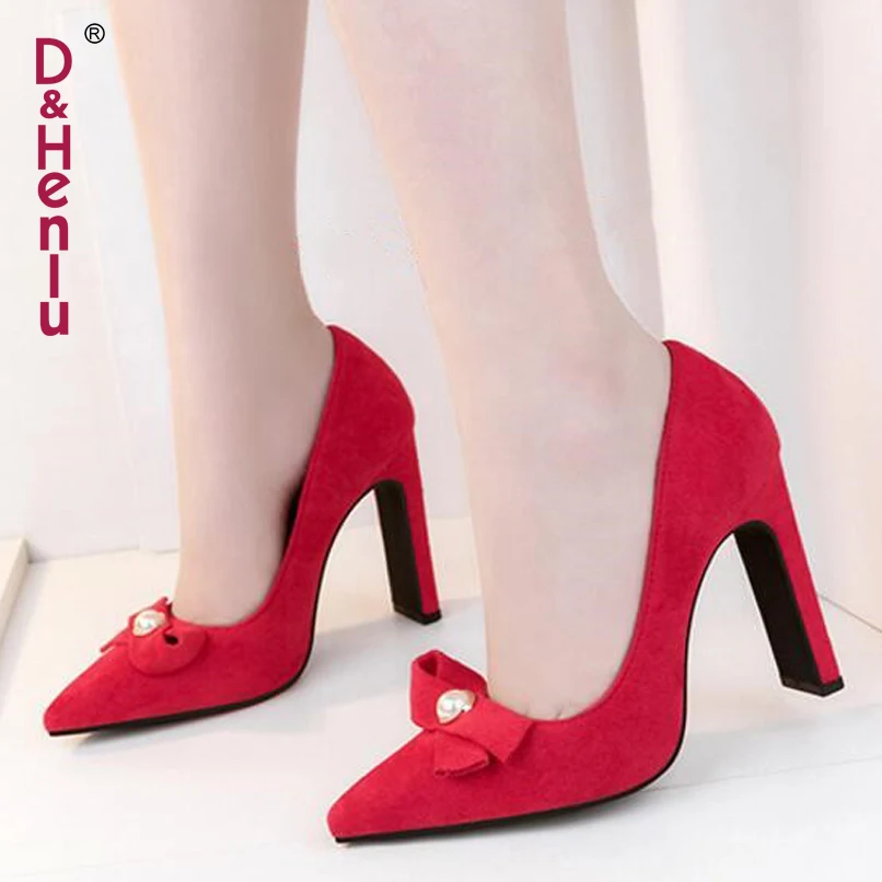 Pearl 2018 Tacón Heels Para Alto Bombas Grueso Dedo Gamuza Cuadrado khaki red Señaló Mujeres Las Heels Heels amp; De Mujer {d Pajarita Del Zapatos Pie Heels Henlu} Black gray xw1tPH