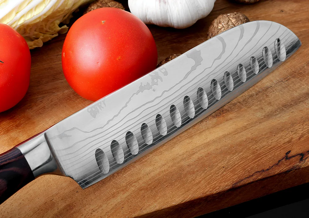 Кухня Ножи 7 дюймов шеф-повара ножи японский нож Santoku Ножи нож для Разделки мяса 7Cr17 420 с высоким содержанием углерода Нержавеющая сталь резьбовой головкой, режущий инструмент