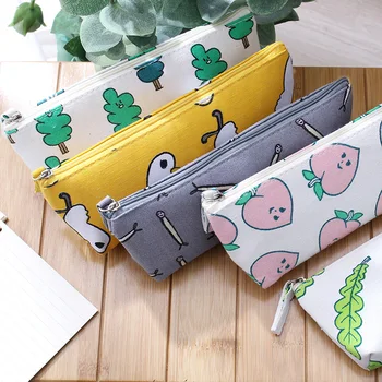 

Harphia Four-color Kawaii Animals pencil bag Cartoon cases material office supplies Cotton and linen