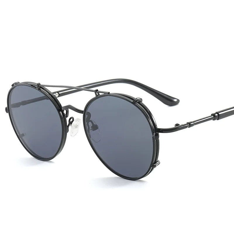 

2018 New Fashion Clip On Punk Style Round Sunglasses Lens Removable Brand Design Vintage Sun Glasses NX