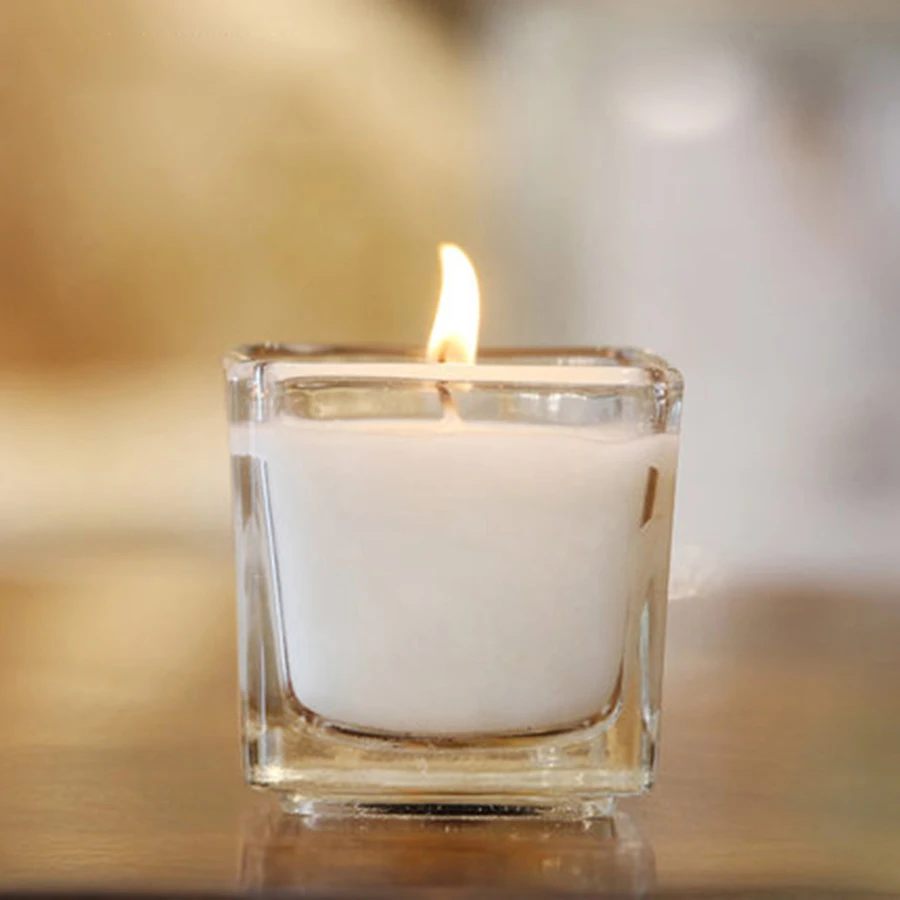 White Square Smokeless Decorative Scented Candles Fragrant Candle Glass Wedding Decoration Hediyelik Mum Household Tool 50Z0042