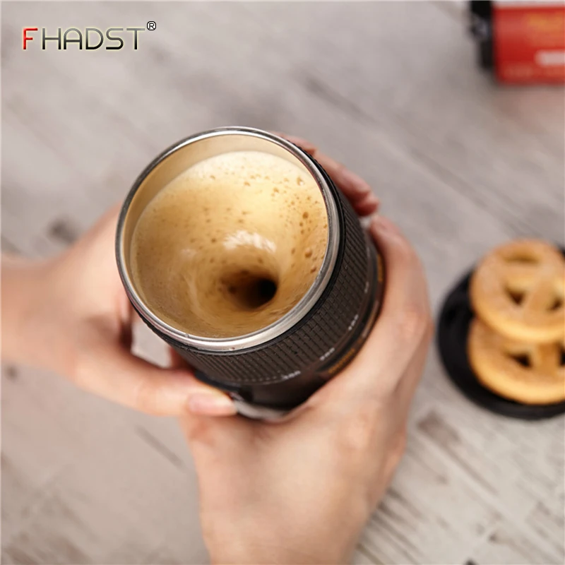 

300ML New Lens Shape Cup Creative Camera Design Automatic Stirring Mug Coffee Milk Mixing Mug Tea Stainless Steel Thermocup Gift