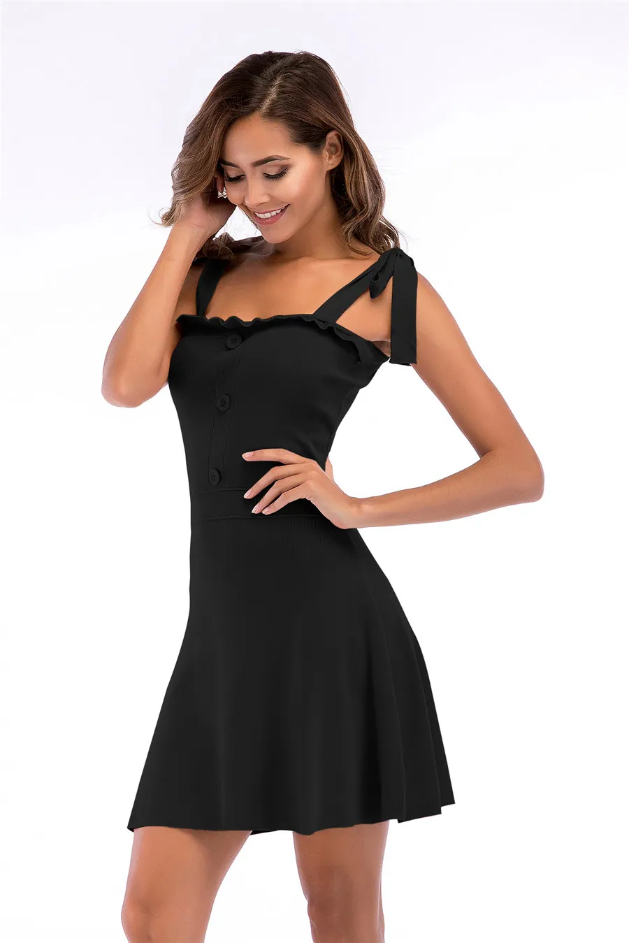 Gladiolus Spaghetti Strap Summer Dress Women Sleeveless Slash Neck Sexy Button Slim Knitted Dress Women 2019 Ladies Dresses Robe (13)