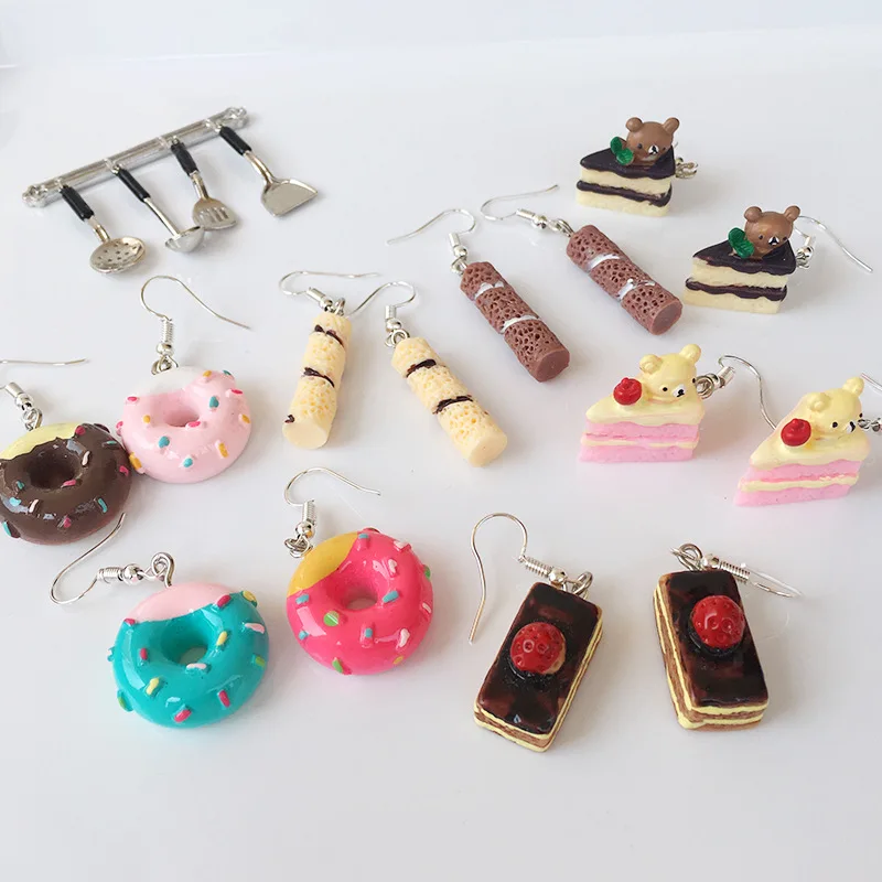 

Bling Summer Fashion Cute Drop Earrings Food Cake Donuts Cartoon Dangle Earring For Women Personality Lovely Girls Jewelry Gifts