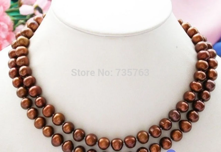

HOT 0014973 33" 10mm round coffee freshwater cultured pearl necklace
