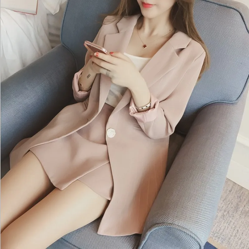 font b Women s b font Set 2017 Korean Fashion Autumn Blazer Suit Lapel Long