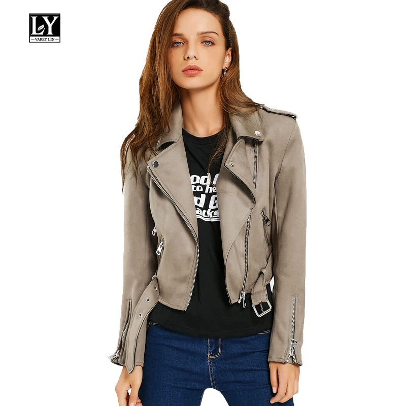 

Ly Varey Lin Women Turn-down Collar Suede Jacket Coat Short Design Zipper Lady Motorcycle Vintage Punk Suede Outerwear