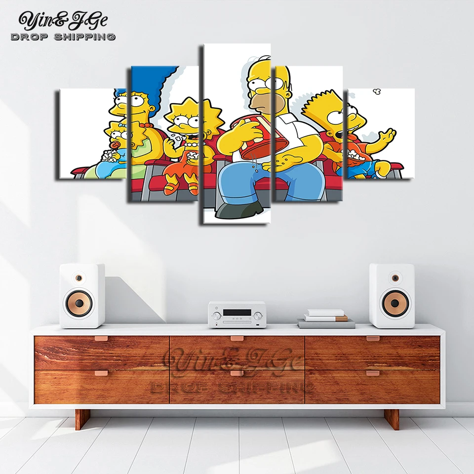 Us 5 93 40 Off Wall Art Modular Anime Picture 5 Pieces Simpsons Canvas Painting Hd Prints Modern Home Decorative Living Room Frameworks Artwork In