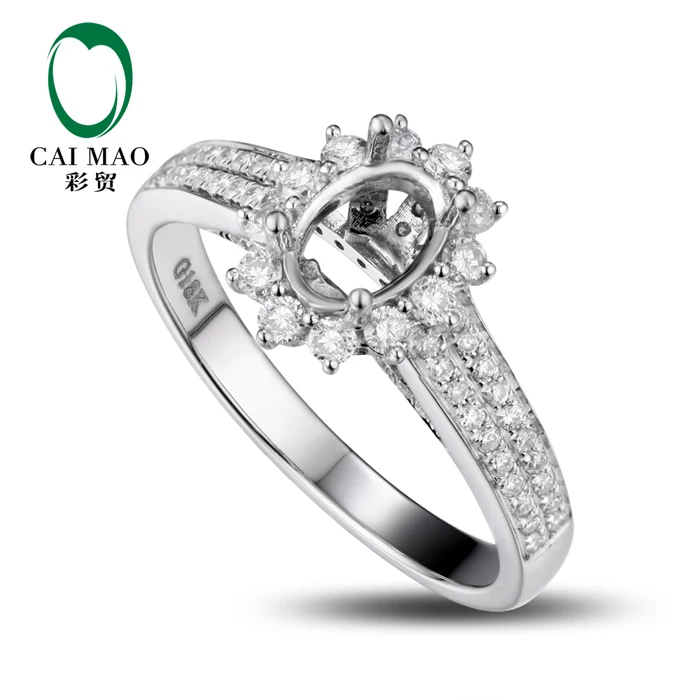 

CaiMao Oval cut Semi Mount Ring Settings & 0.64ct Diamond 18k White Gold Gemstone Engagement Ring Fine Jewelry