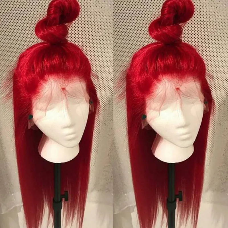 Bombsell синтетический парик фронта шнурка красный или желтый Длинные Прямые Жаростойкие Волокна Волос Натуральный Волос Расставание для женщин