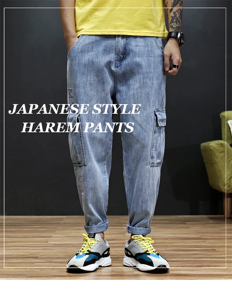 Модные уличные мужские джинсы синего цвета, большие размеры 28-42, свободные шаровары, брюки-карго с большим карманом, мужские джинсы в стиле