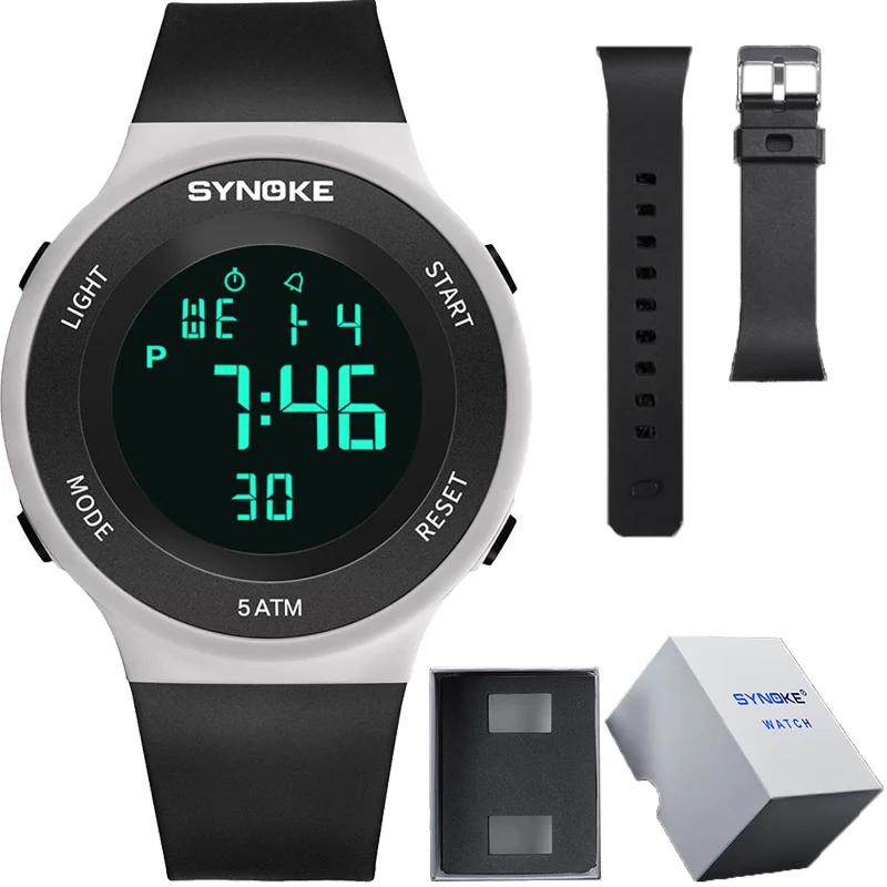 Спортивные часы для женщин Relogio Feminino цифровые часы 50 м водонепроницаемый светодиодный Электронные Резиновые наручные часы для моды на открытом воздухе - Цвет: BW box watchband