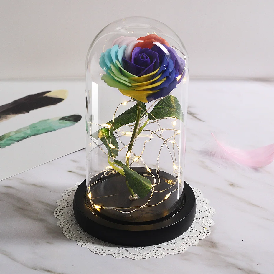 LED Lamp In Flask Glass Dome Artificial Flower with Eternal Battery Natural Real Madrid for Wedding Mother's Day Birthday Gift - Цвет: 003