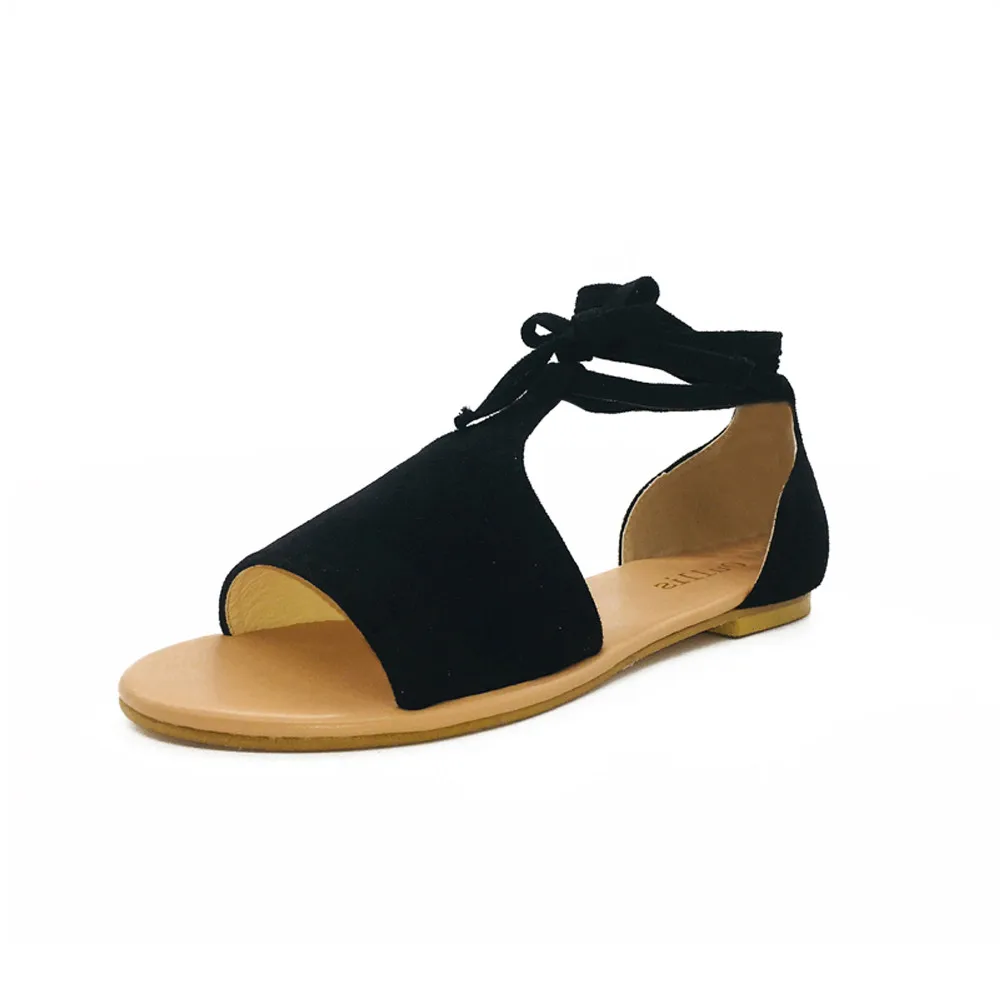 

YOUYEDIAN Women Summer Round Toe Breathable Lace-Up Beach Sandals Rome Casual Flat Shoes sandalias de verano para mujer 201 #g30