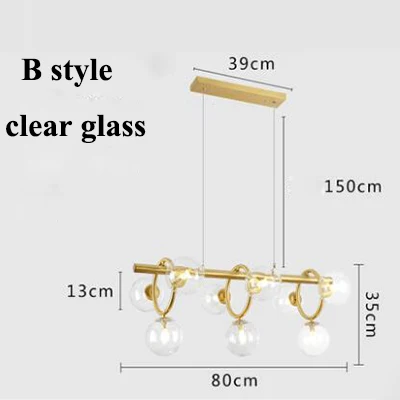 B style clear Современная, в виде стекляного шара, светодиодная люстра, освещение для гостиной, золотые металлические подвесные люстры со светодиодами, подвесной светильник для столовой - Цвет абажура: B style clear