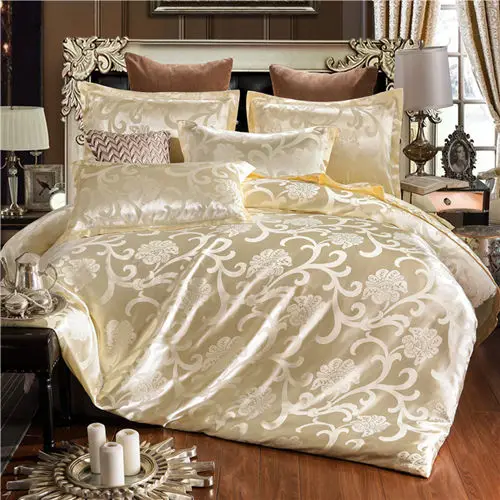 4 шт., золотой белый цвет, роскошные постельные принадлежности, королевская кровать, набор, шелк, хлопок, пододеяльник, простыня, наволочка - Цвет: 3