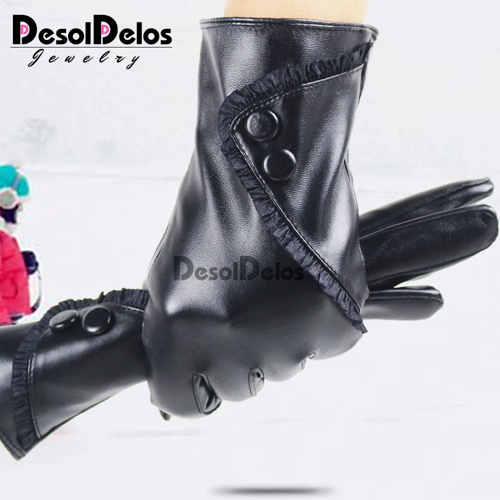 

New Women's Gloves Genuine Leather Winter Warm Fluff Woman Soft Female Rabbit Fur Lining Riveted Clasp High-quality Mittens