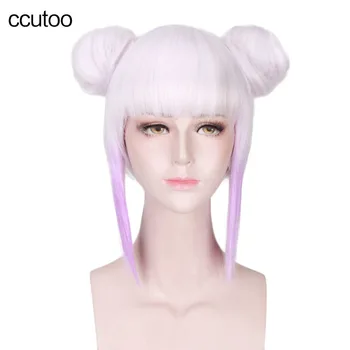 

ccutoo Female's Purple White Ombre Mix Short Straight Flat Bangs Synthetic Hair Miss Kobayashi's Dragon Maid Kanna Cosplay Wig