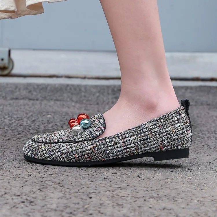 

MLJUESE 2019 women flats Soft string bead round toe slip on flats shoes spring autumn comfortable casual shoes party dress