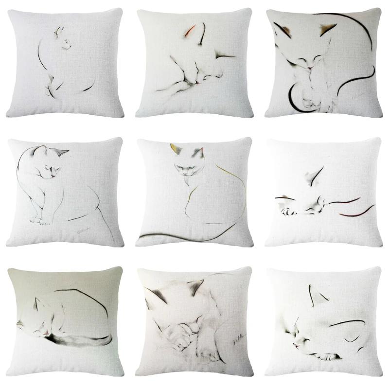 

woohoo 2018 New Article Cute little cat animals Cushion Cover Cotton Linen Deocrative Pillows Cover for Sofa Pillowcase Cojin