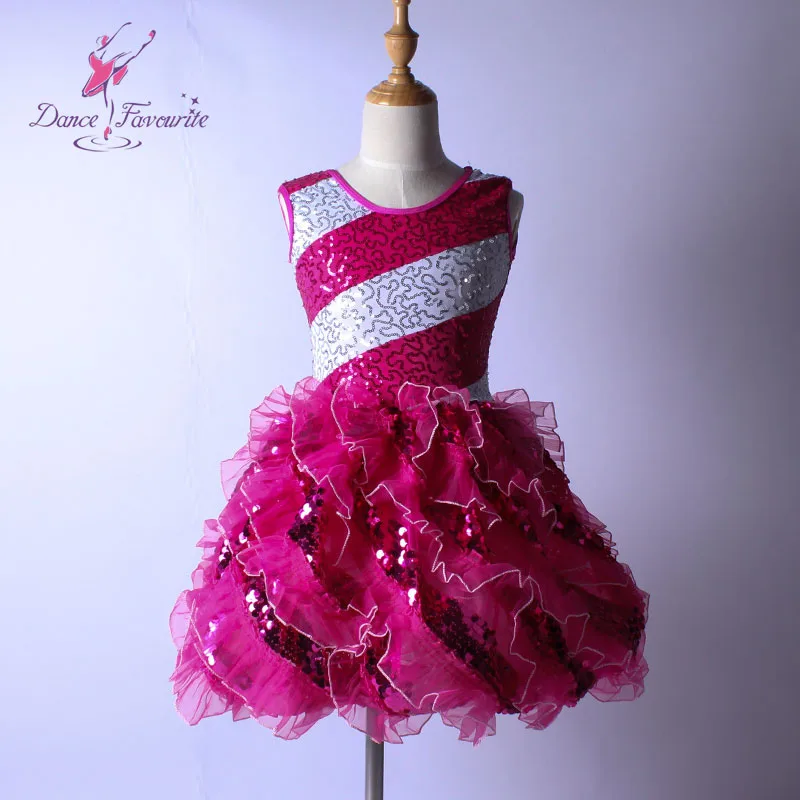 Rose Red/Blue Ballet Dance Wear Skirt With Ruffle Sequin Top Tutu For Little Ballarina Stage | Тематическая одежда и