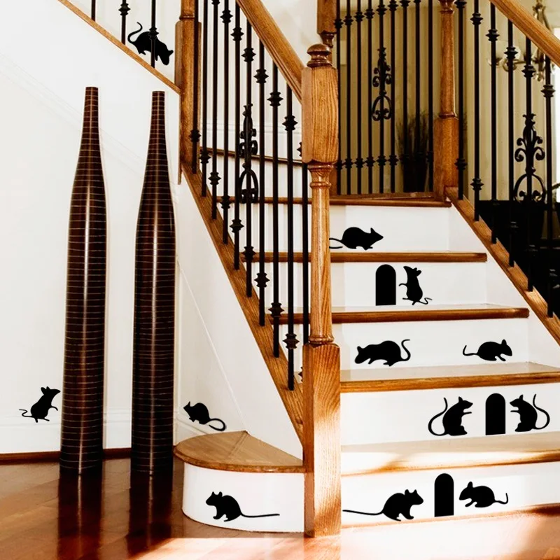 

Cartoon Funny Mouse Wall Sticker Stairs Backdrop Pegatinas De Pared Wall Art Home Decor Kitchen Stickers Poster