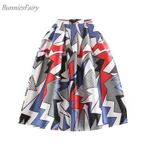 BunniesFairy бренд, летние новые модные женские юбки, плиссированные юбки в геометрическую полоску с принтом, юбка-пачка средней длины, льняная Длинная Юбка Saia
