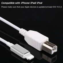 Lightning/USB B адаптер Lightning/MIDI кабель высокоскоростной Шнур для iPhone/iPad/iPod MIDI клавиатура USB камера Аудио 1 м 1,5 м