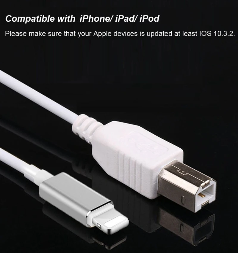  Lightning to USB B Adapter Lightning to MIDI Cable High Speed Cord for iPhone/iPad/iPod MIDI Keyboa