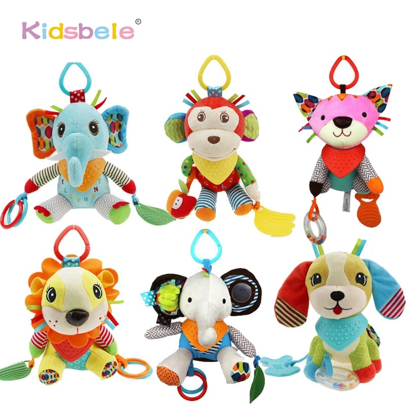 Infant Rattles Baby Toys Handbell Strollers For Doll Plush Toy For Newborns Cartoon Animals Squeaky Sound Toys Grasp Playing Toy