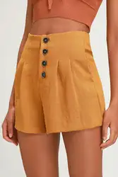 MoneRffi 2019 новые модные женские летние шорты стильный ремень для шортов с высокой талией однотонные шорты на пуговицах Повседневная Желтая
