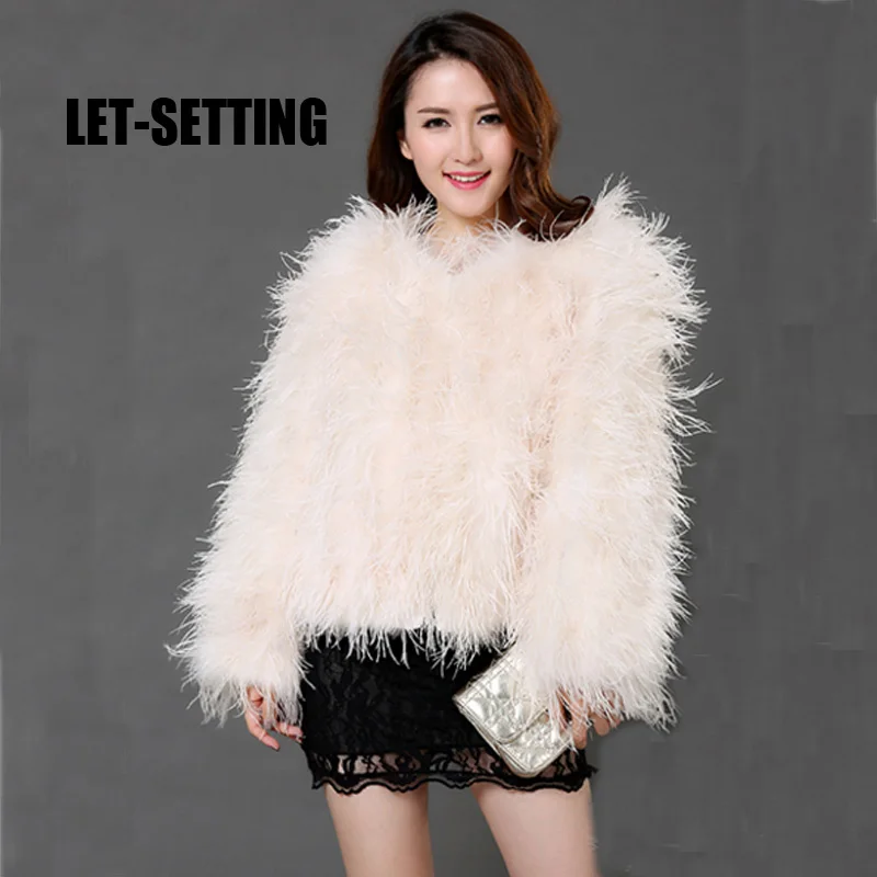 

LET-SETTING Large size winter fur ostrich hair women long-sleeved fur coat