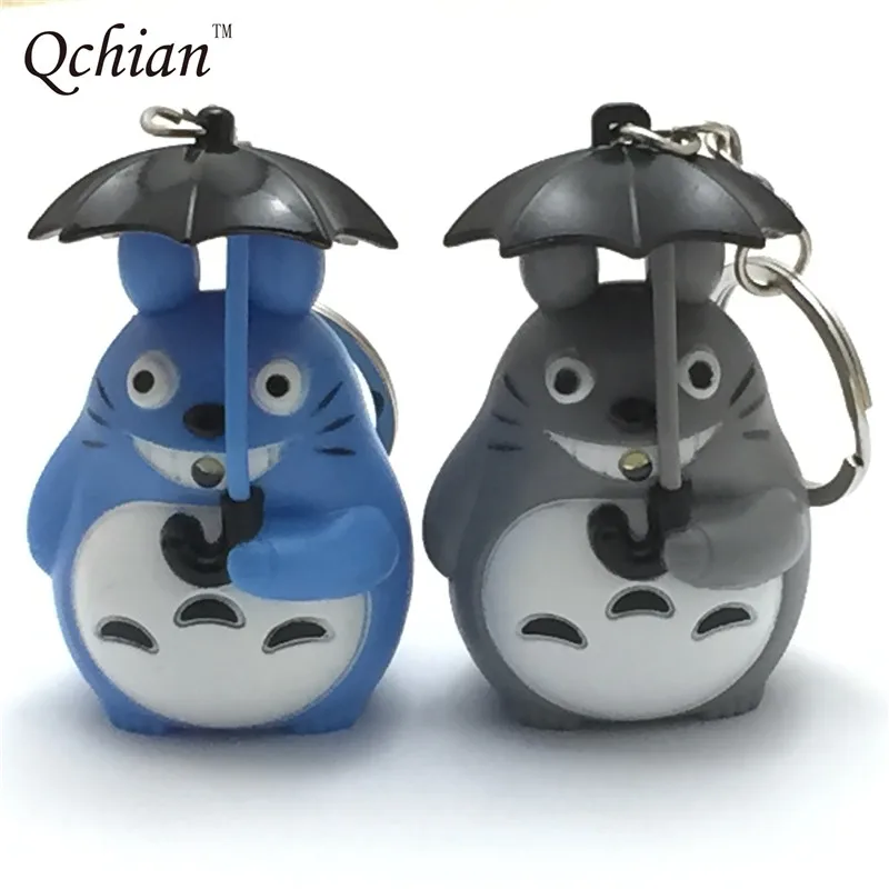 

2017 Anime Tonari no Totoro Keychain Sound and Light PVC Key Chains LED Ring Pendants Chaveiro Gift for Kids 2 Color