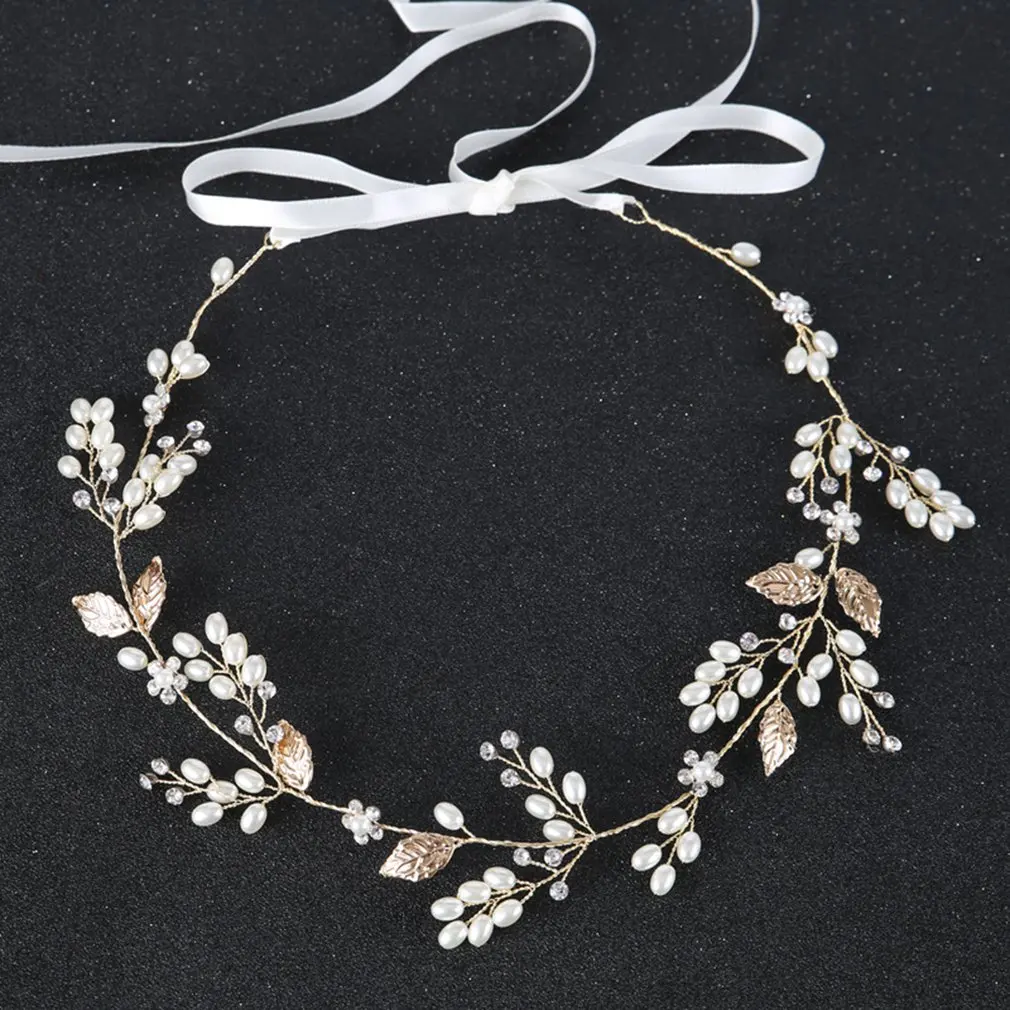 

Fashion Bride Headdress Pearl Leaf Hairband For Women Hair Band Crown Headwear Delicate Hair Accessories Tiara Hair Hoop
