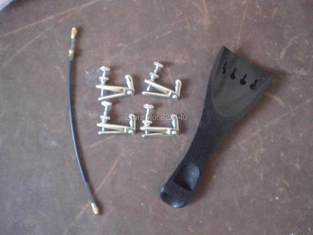 

1 PC EBONY Tail piece with 4 PCs Silver color Fine tuner & tail gut all 4/4