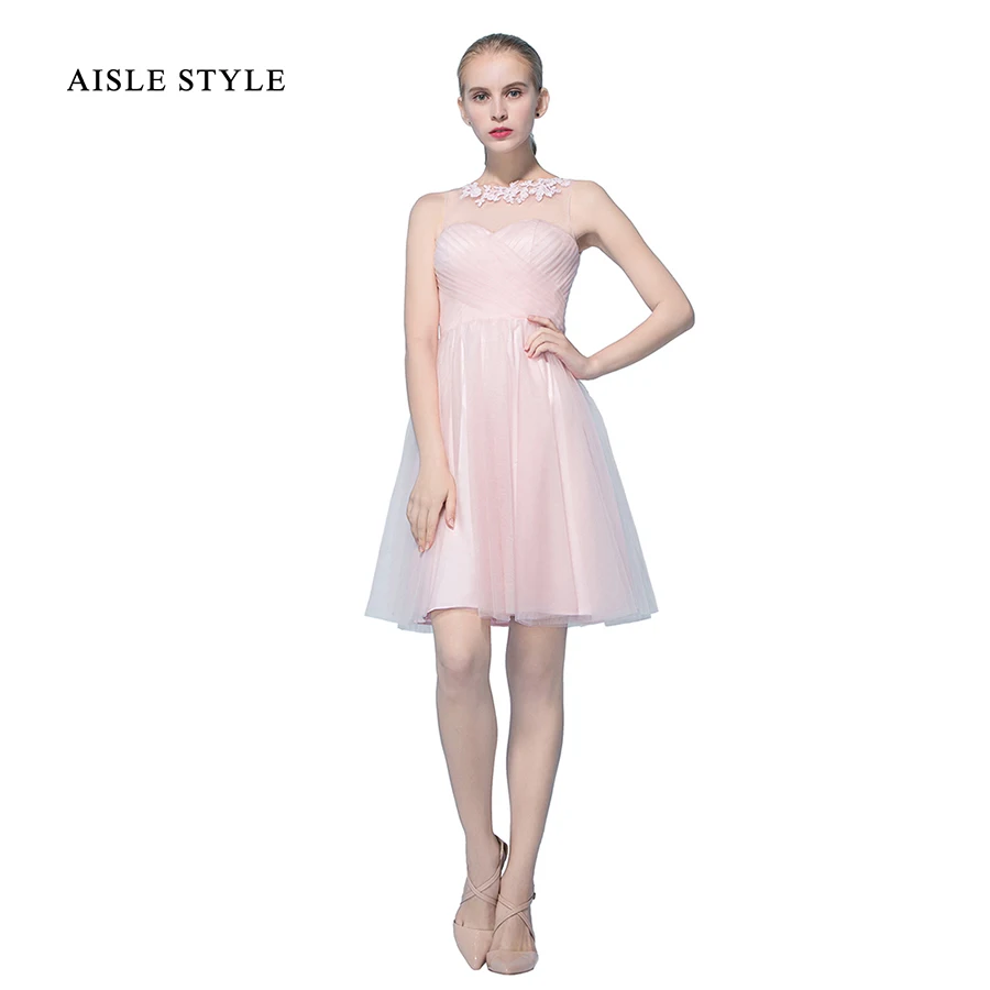 Aisle Style Junior Blush Pink Bridesmaid Dresses Short Maid of Honor