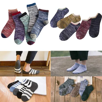 

5 Pairs Mens Classic Striped Low Cut Socks Summer Thin Boat Liner Sneaker Socks SCKTC0005