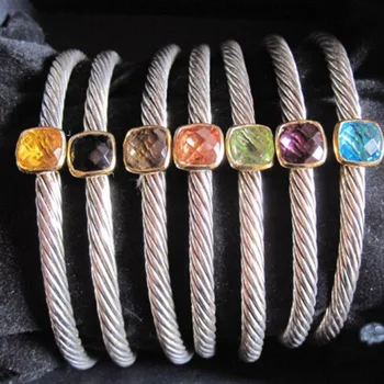 

925 Silver Jewelry 4MM Bracelet with Blue Topaz and Gold Plated Design Jewelry Brand Bracelet Women Bracelet Free Shipping