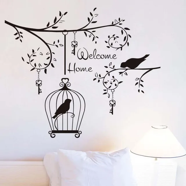 welcom home living room decorative wall sticker birds in the tree
