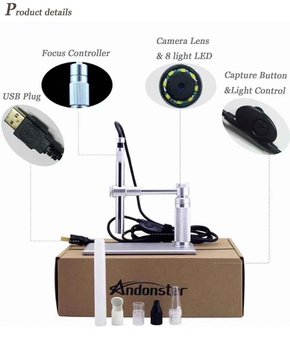 2MP USB Andonstar цифровой микроскоп 500x8 светодиодный usb микроскоп видеокамера подставка электронная микроскопия лупа USB