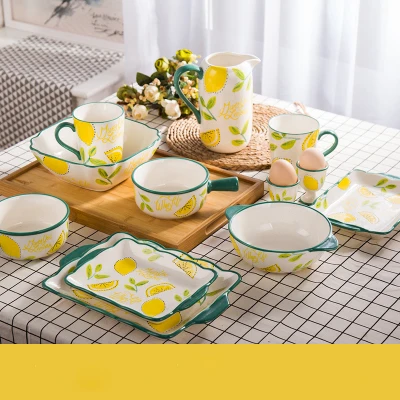 Роскошный набор в китайском стиле из 12 предметов, чашка для молока, кружки, рисовая тарелка для супа, плоская тарелка, чайник, романтическая посуда для влюбленных, набор посуды - Цвет: Цвет: желтый