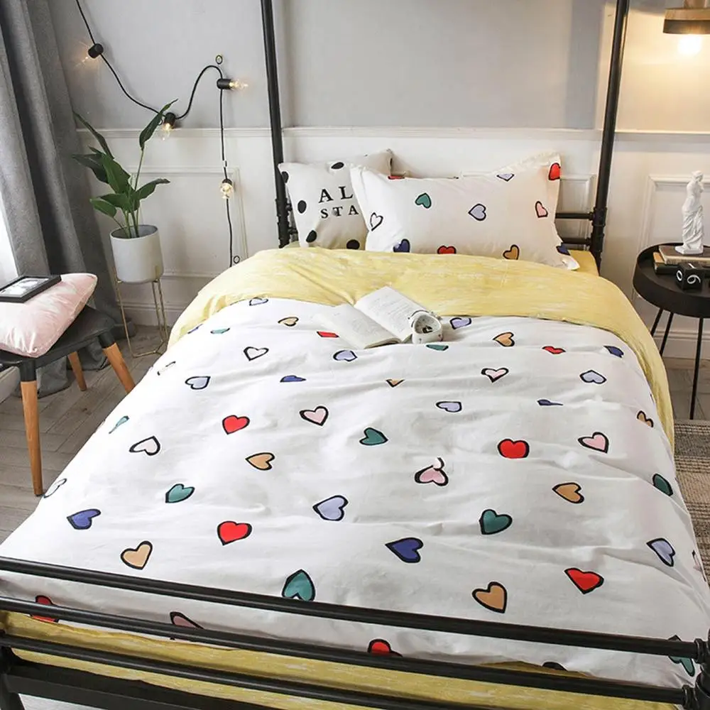 

2019 Brief Colorful Hearts White Dormitory 3pcs Bedding Set Twin Hypoallergenic Cotton Bedlinens Duvet Cover Set Single Bed