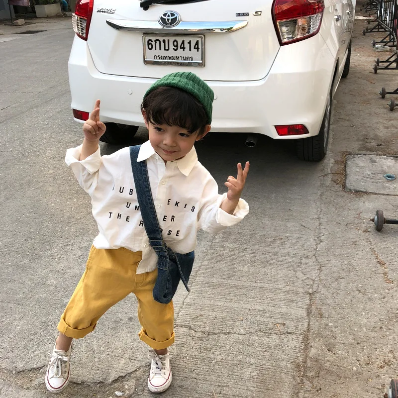 

Spring boys girls cotton letters printed fashion white shirts 2019 kids all-match casual shirt clothes toddler