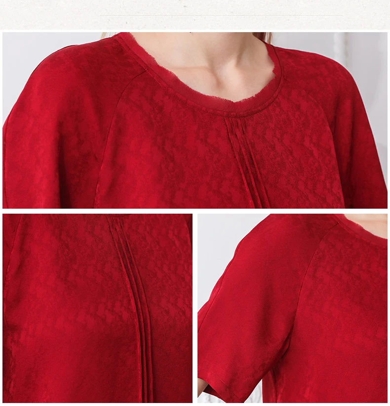 VOA шелковая футболка с коротким рукавом, Женский пуловер, женские топы, Повседневная футболка красного и бежевого цвета с круглым вырезом, простая свободная одежда, базовая Harajuku B688