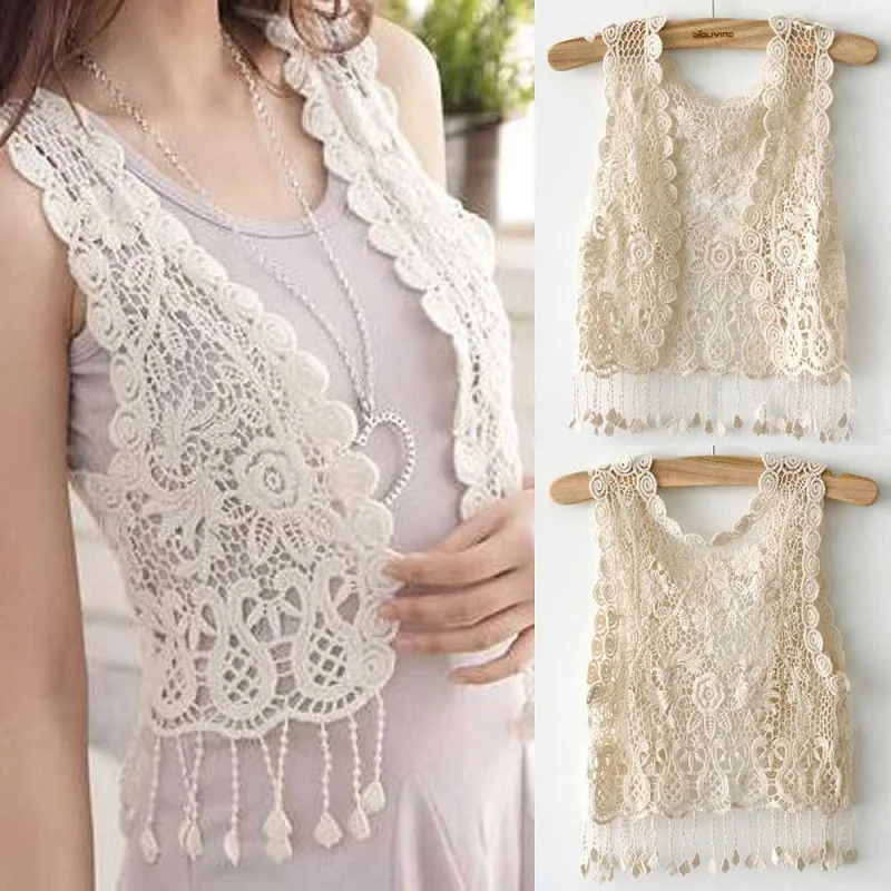 

Black Friday Deals 2017 Fashion Spring Knitting Short sleeve Girl Crochet Tassel Shrug Top Gilet Waistcoat Cardigan Beige UK